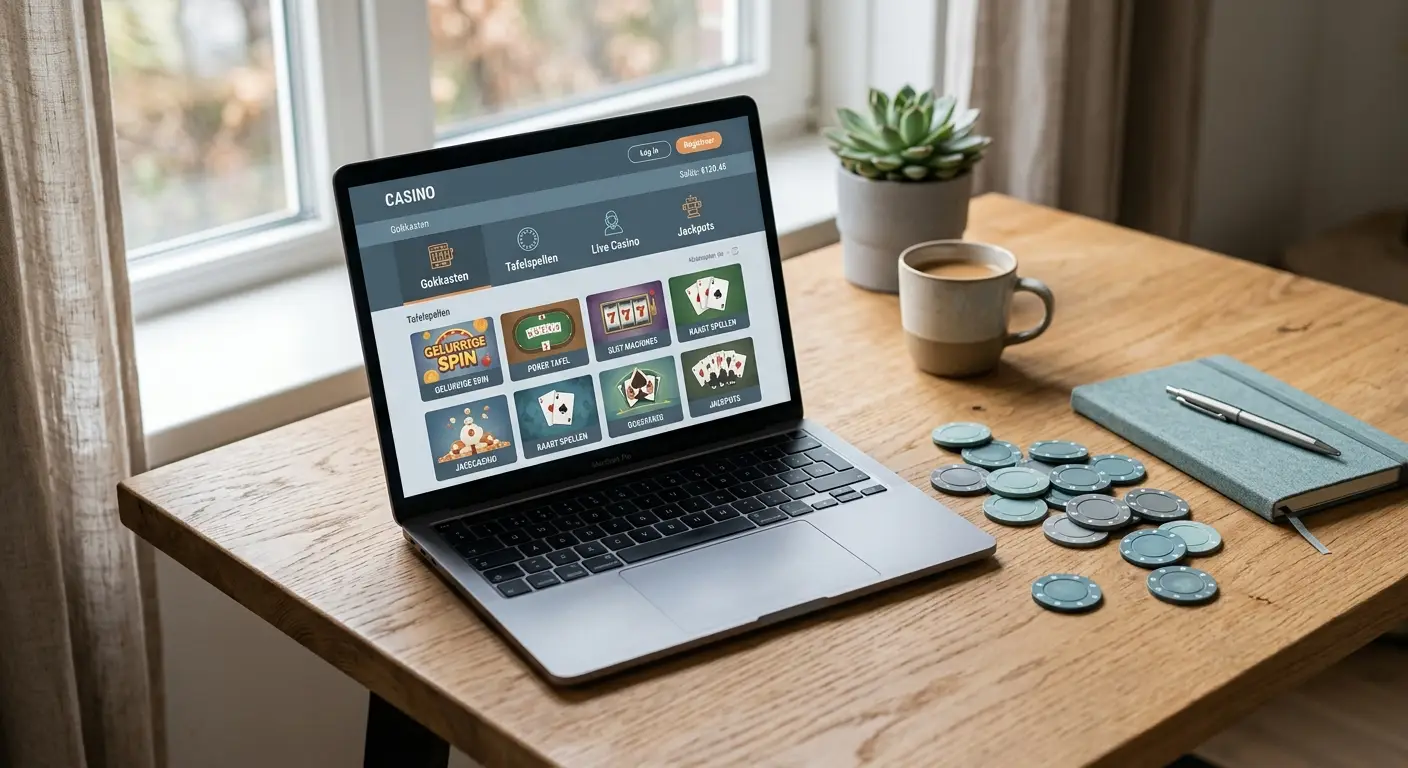 Beste online casino zonder Cruks Nederland 2026 overzicht met laptop en gokchips